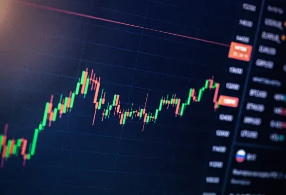 Detailed view of a stock market chart displaying changing patterns and economic indicators