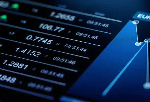 Close-up of FX market data, representing StoneX Pro's cost-effective FX solutions and market-leading pricing for institutional clients.