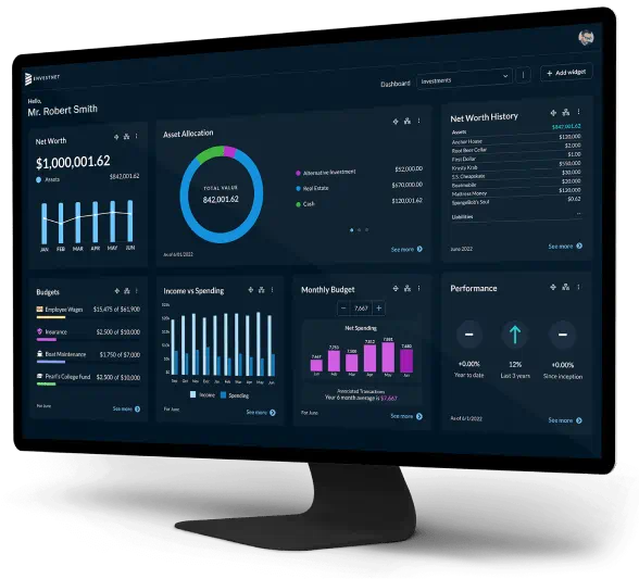 Investment and portfolio management dashboard displayed on a screen, highlighting StoneX Wealth Management's technology for financial advisors